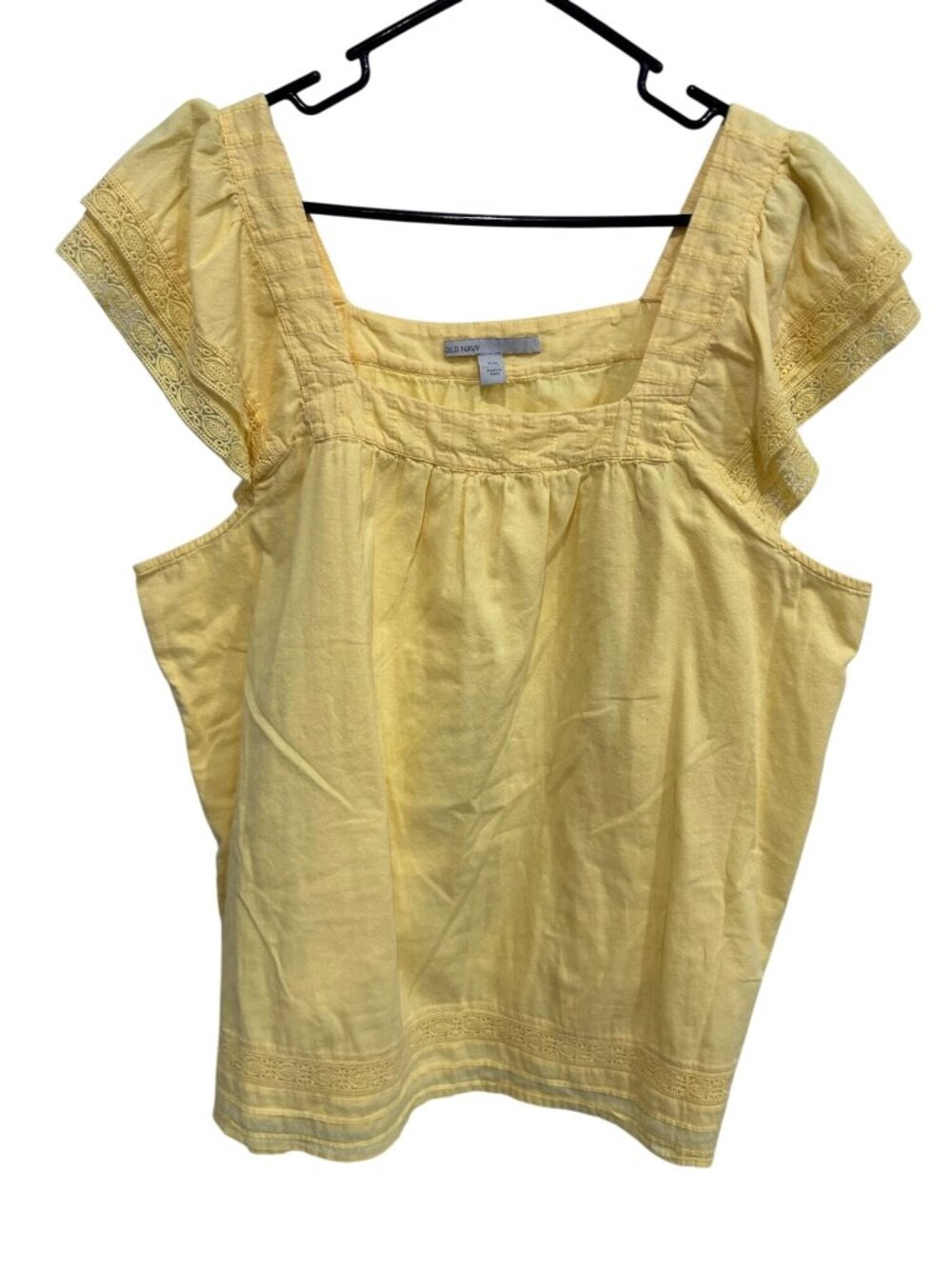 Old Navy XXL Yellow Flutter Sleeve Top Square Neck 100% Cotton Cottagecore